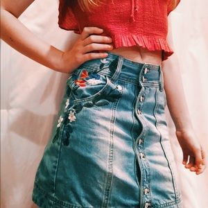 embroidered denim skirt